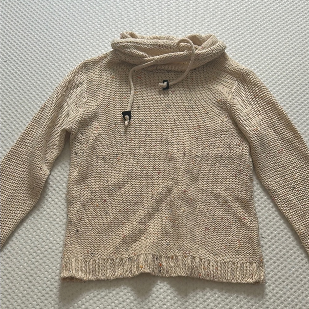 Cozy Cream Sweater with Drawstring Collar